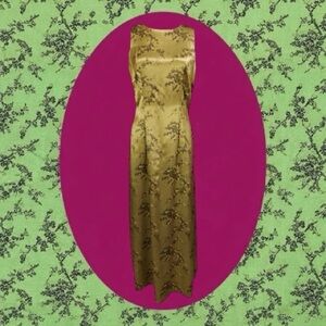 Vintage Rampage R Wear 90s Green Sleeveless Floral Satin Maxi Dress Size 9